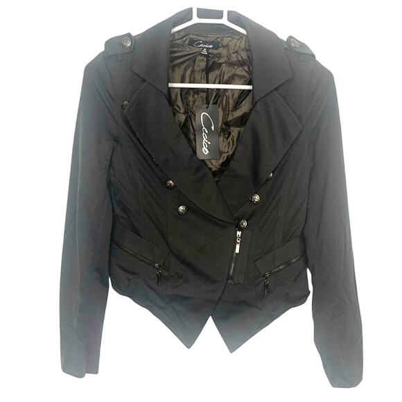 NEW Cecico Military Jacket Blazer M Charcoal Womens Band Cropped Zip Front Biker - Picture 1 of 11
